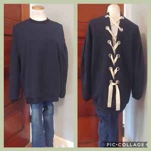 ZARA Oversized Lace Up Sweatshirt Top